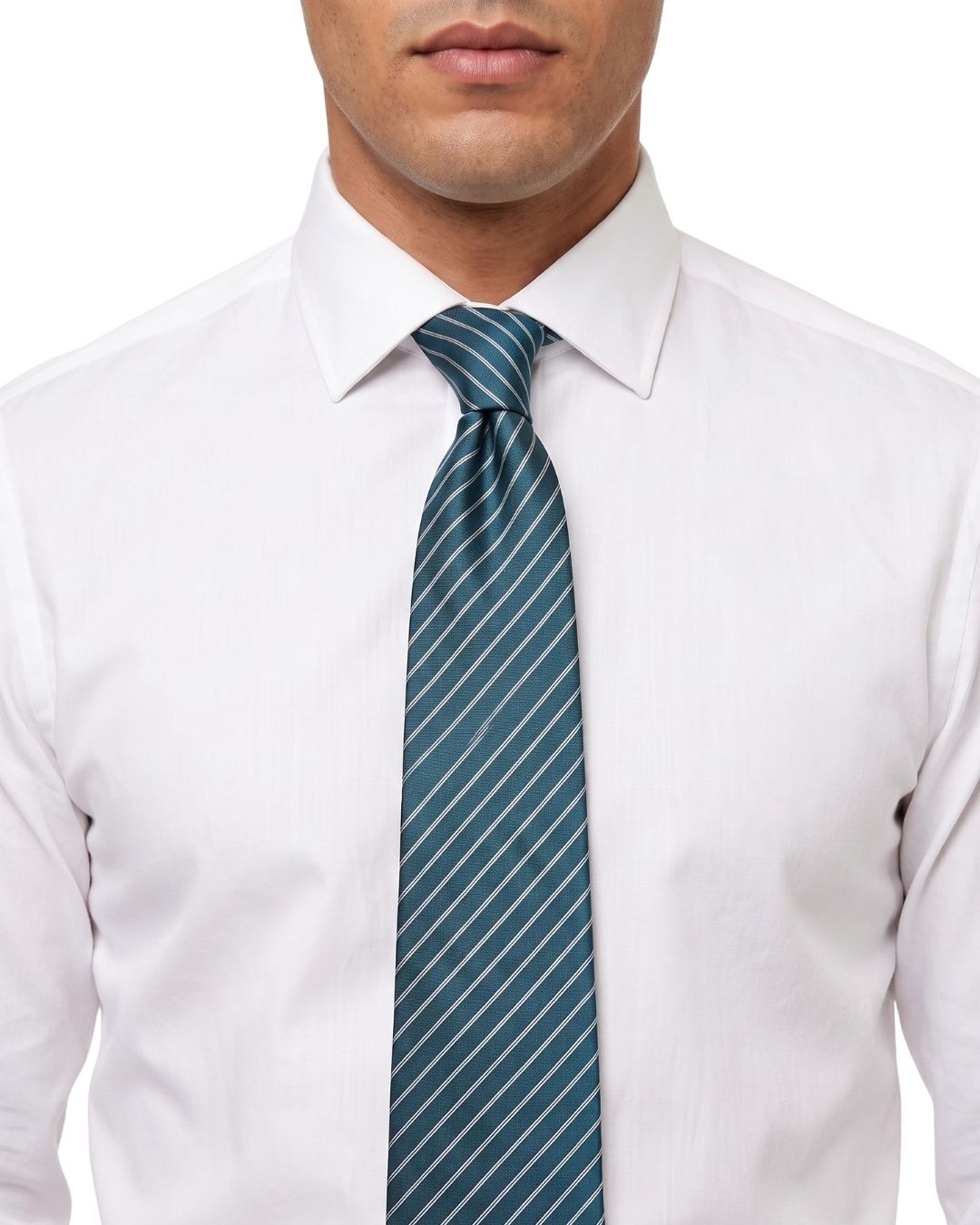ARMANI COLLEZIONI Armani Collezioni Mens Teal / Blue / White Diagonal Stripe Silk Neck Tie
