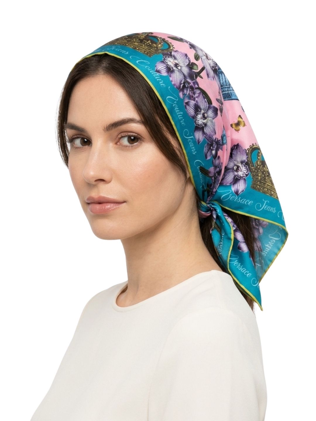 Versace Jeans Couture Women's Teal Pink Silk Birdcage Scarf