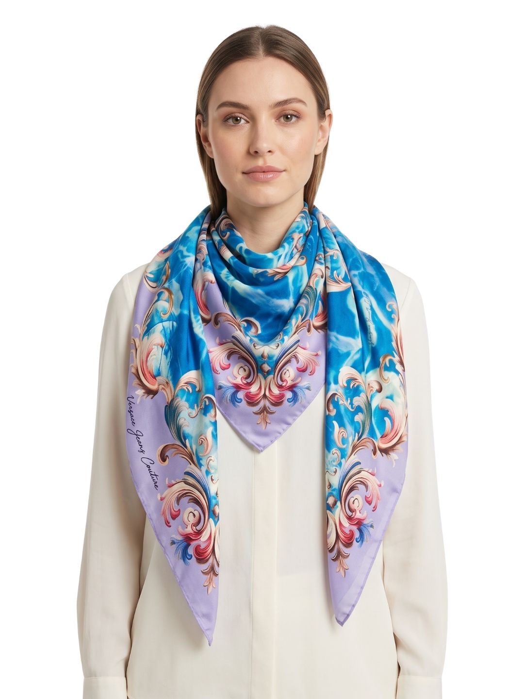 Versace Jeans Couture Women's Aqua Mauve Silk Baroque Scarf