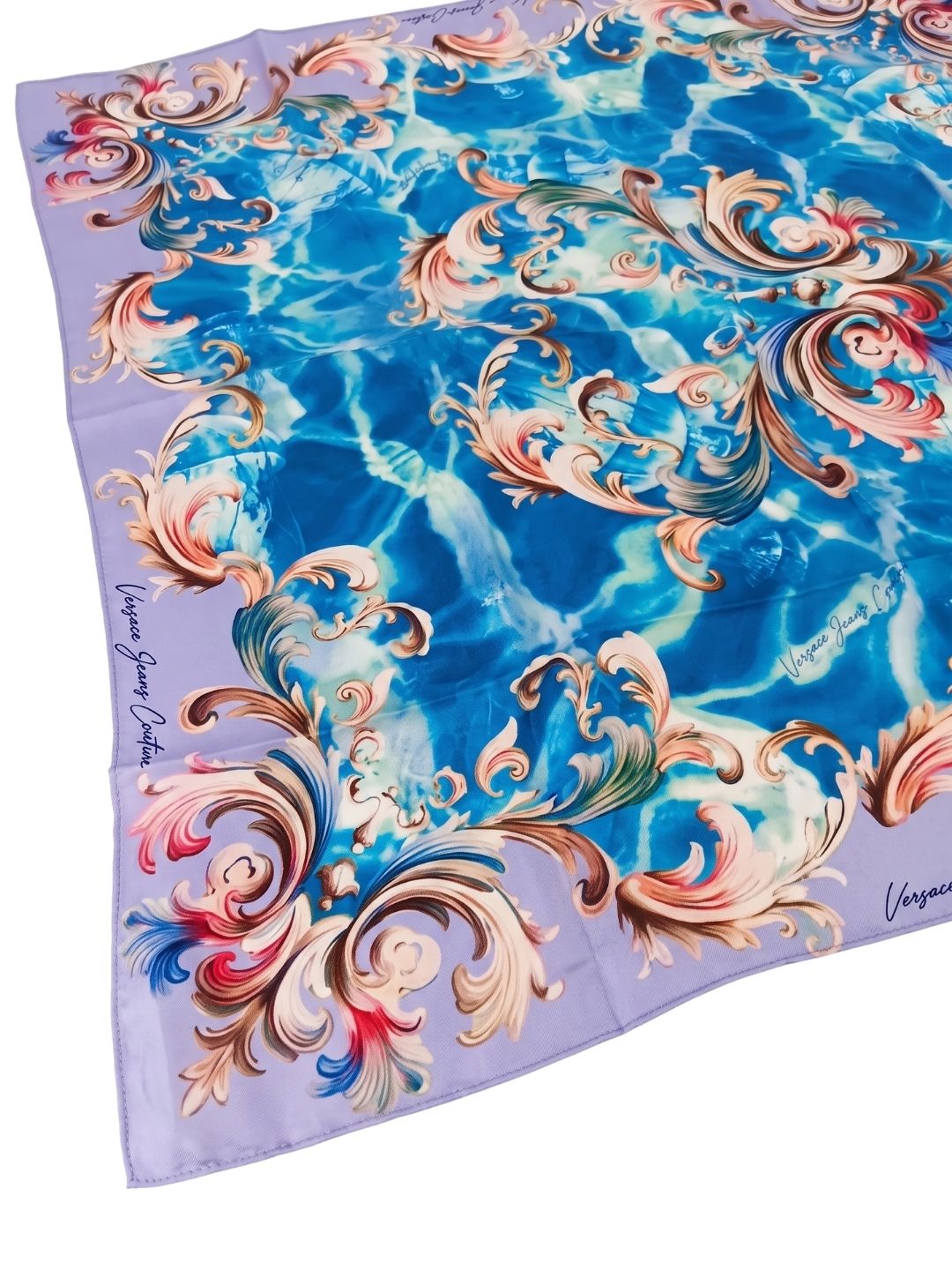 Versace Jeans Couture Women's Aqua Mauve Silk Baroque Scarf