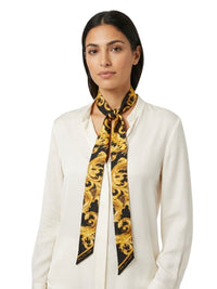 Versace Jeans Couture Women's Black Gold Silk Skinny Scarf 70.9 x 6.3 in