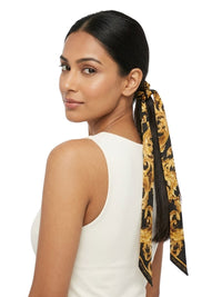 Versace Jeans Couture Women's Black Gold Silk Skinny Scarf 70.9 x 6.3 in