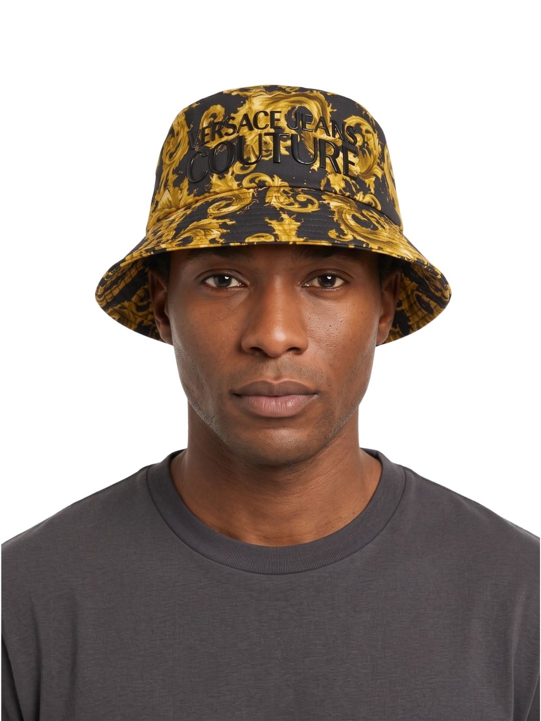 Versace Jeans Couture Men's Black Gold Baroque Bucket Hat