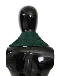 Dolce & Gabbana Green Fur Shoulder Collar Wrap Lambskin Women's Scarf