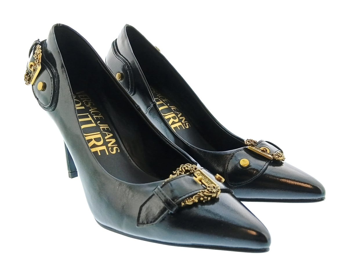 Versace Jeans Couture Womens Black Buckle Pointed Toe Pumps
