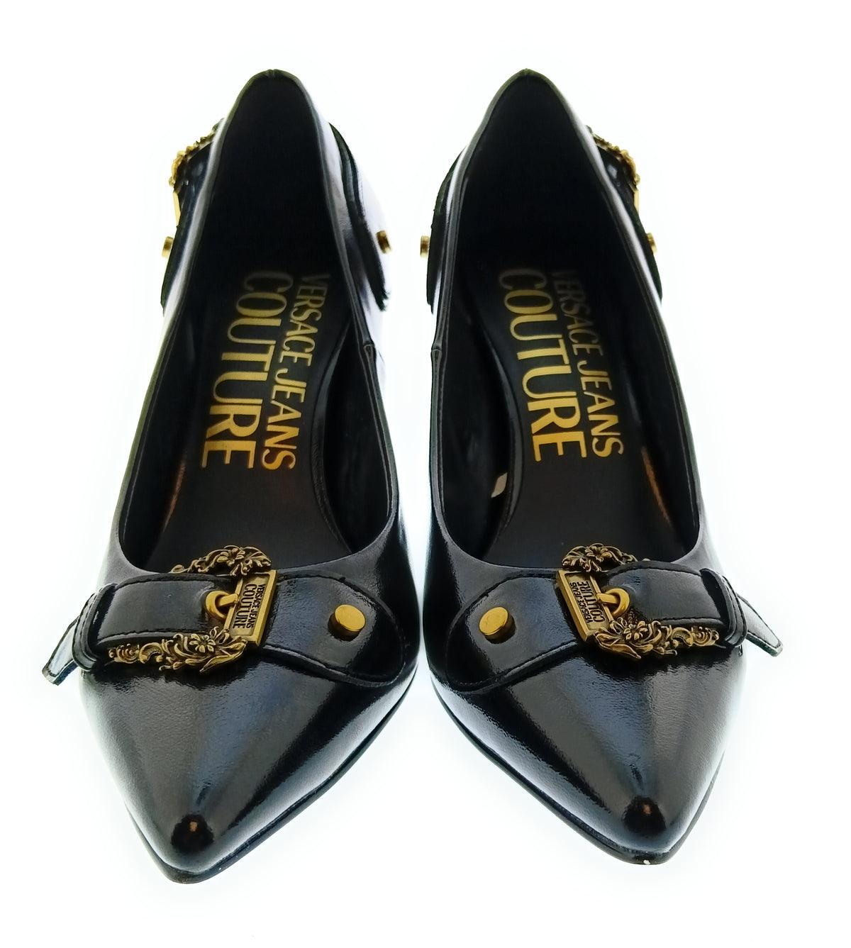 Versace Jeans Couture Womens Black Buckle Pointed Toe Pumps