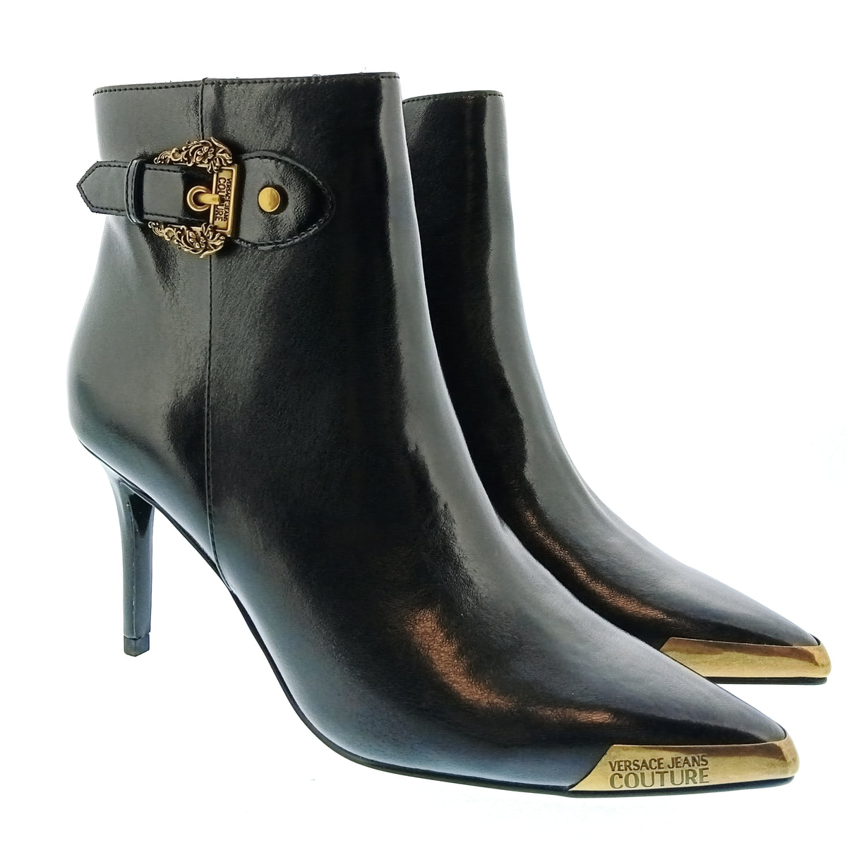 Versace Jeans Couture Womens Black Buckle Pointed Toe Ankle Boots