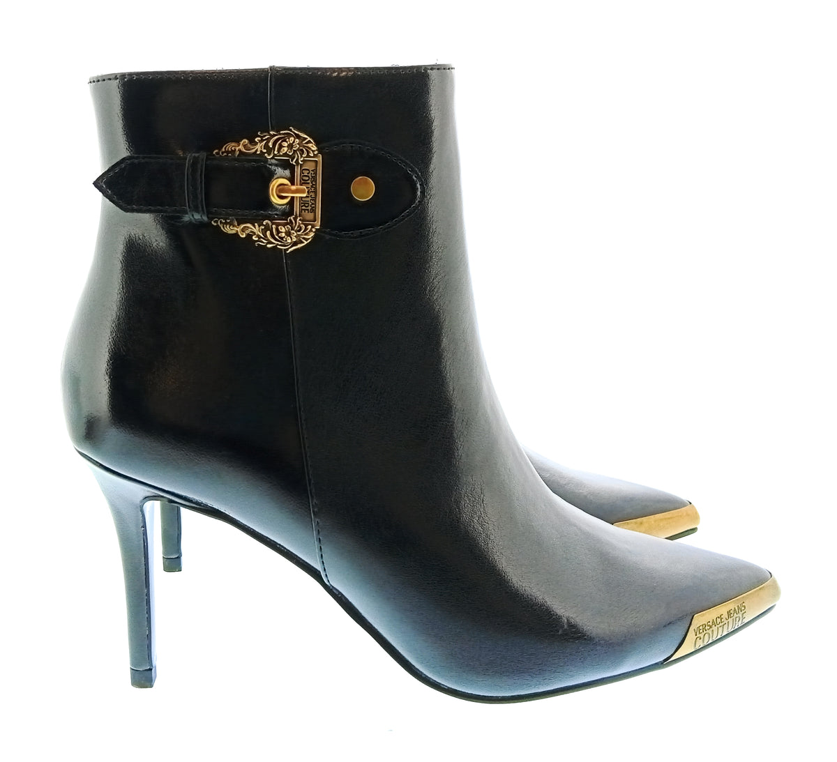 Versace Jeans Couture Womens Black Buckle Pointed Toe Ankle Boots
