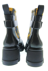 Versace Jeans Couture Womens Black Gold Baroque Lug Ankle Boots