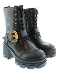 Versace Jeans Couture Womens Black Lace Up Buckle Lug Ankle Boots