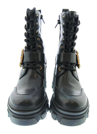 Versace Jeans Couture Womens Black Lace Up Buckle Lug Ankle Boots