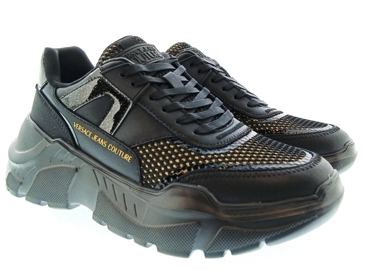 Versace Jeans Couture Womens Black Gold Studded Chunky Sneakers
