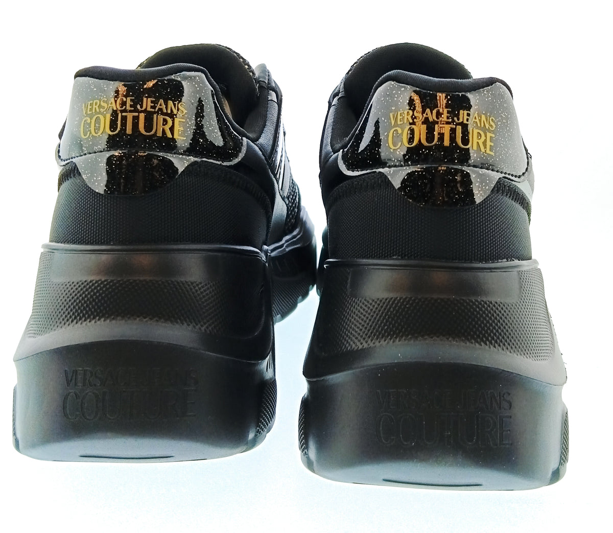 Versace Jeans Couture Womens Black Gold Studded Chunky Sneakers