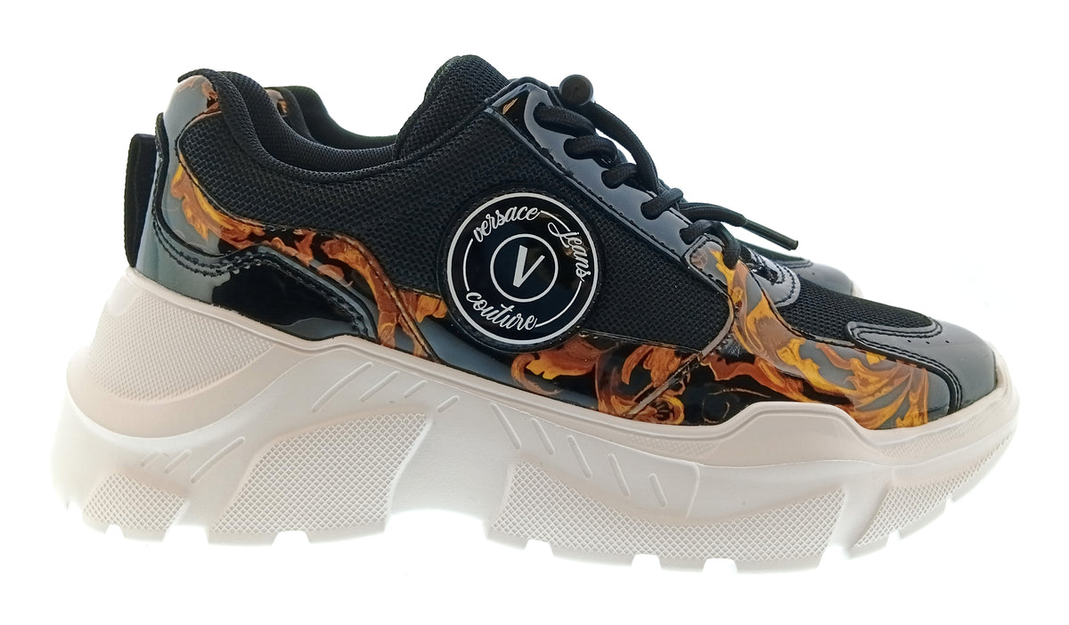 Versace Jeans Couture Womens Black Gold Baroque Chunky Sneakers