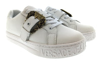 Versace Jeans Couture Womens White Ornate Buckle Platform Sneakers