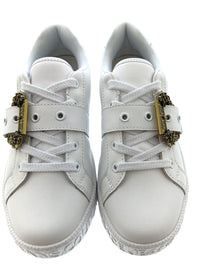 Versace Jeans Couture Womens White Ornate Buckle Platform Sneakers
