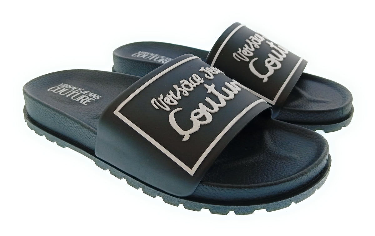 Versace Jeans Couture Womens Black Logo Pool Slide Sandals-