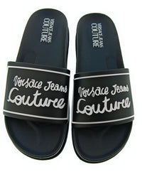Versace Jeans Couture Womens Black Logo Pool Slide Sandals-