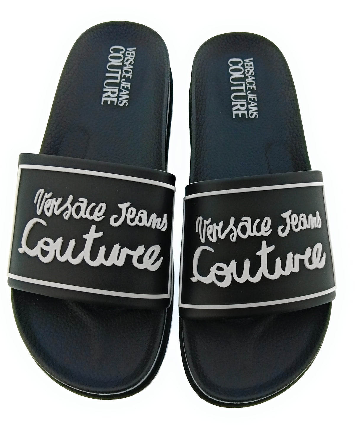 Versace Jeans Couture Womens Black Logo Pool Slide Sandals-