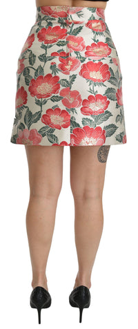 Dolce & Gabbana White Green Red Floral High Waist Mini Women's Skirt