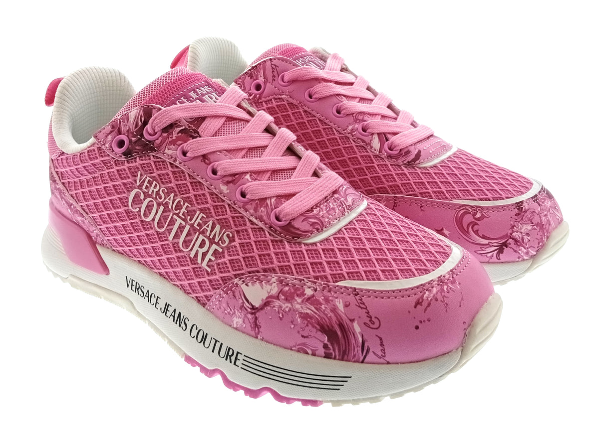 Versace Jeans Couture Womens Orchid Baroque Mesh Platform Sneakers