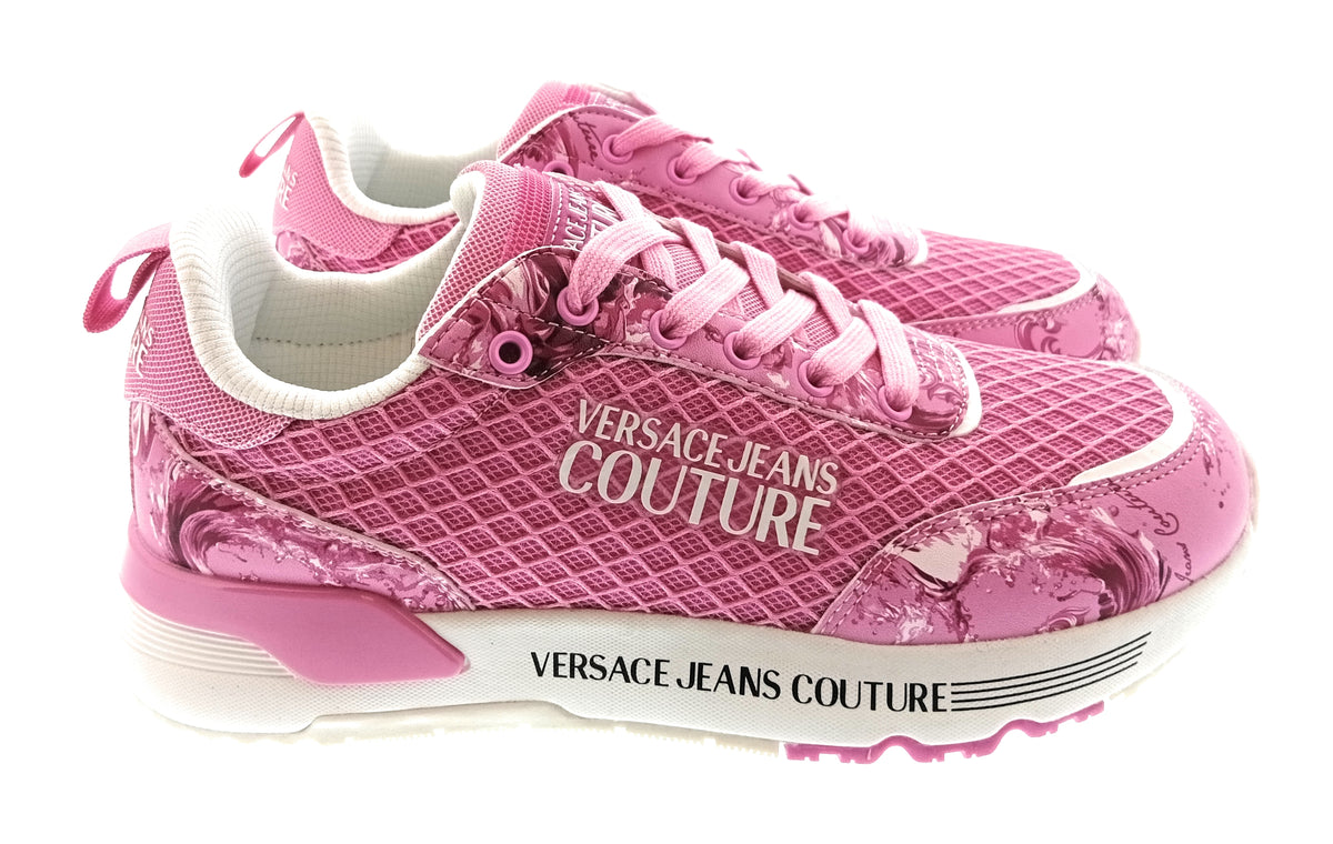 Versace Jeans Couture Womens Orchid Baroque Mesh Platform Sneakers