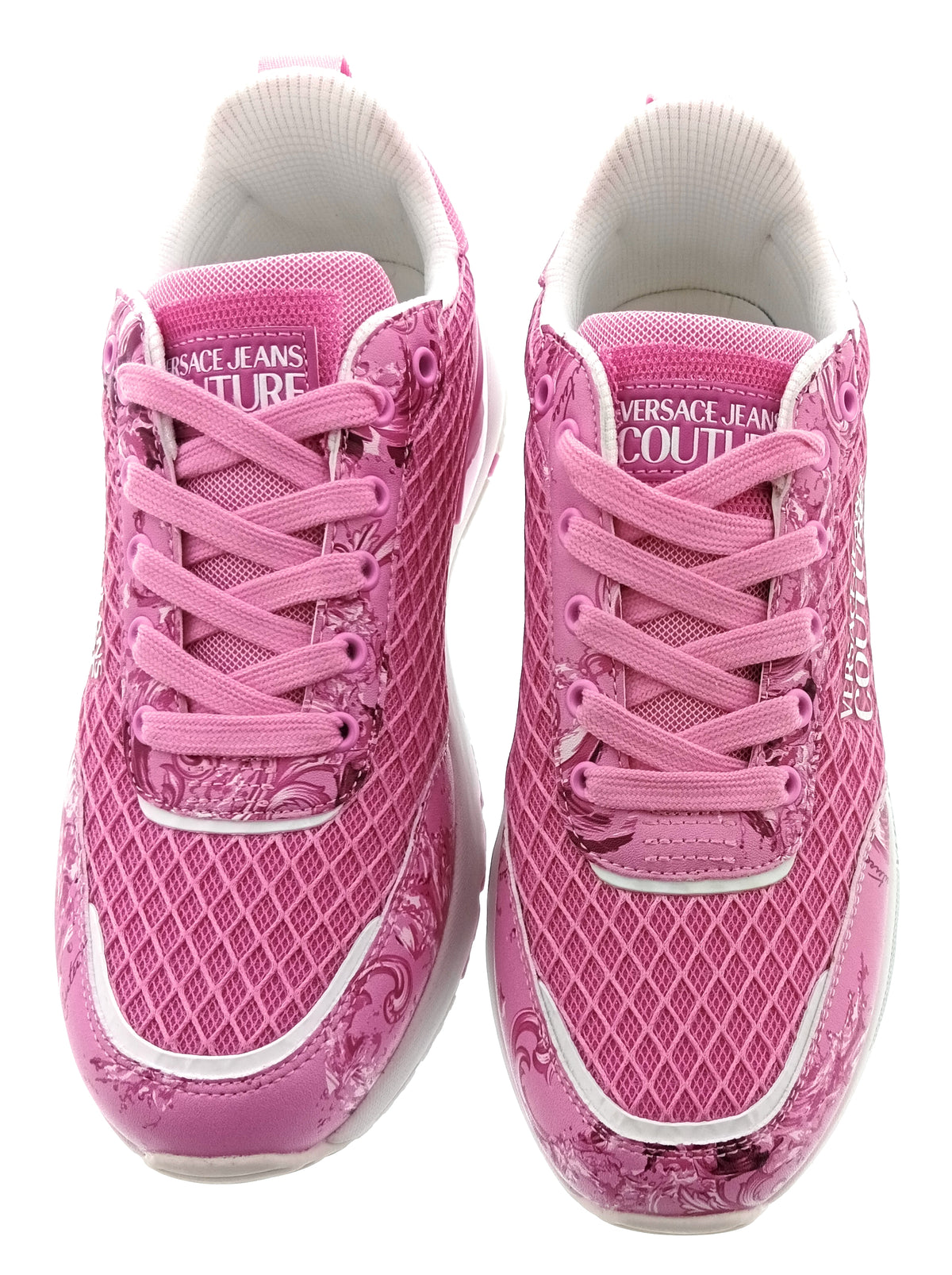 Versace Jeans Couture Womens Orchid Baroque Mesh Platform Sneakers