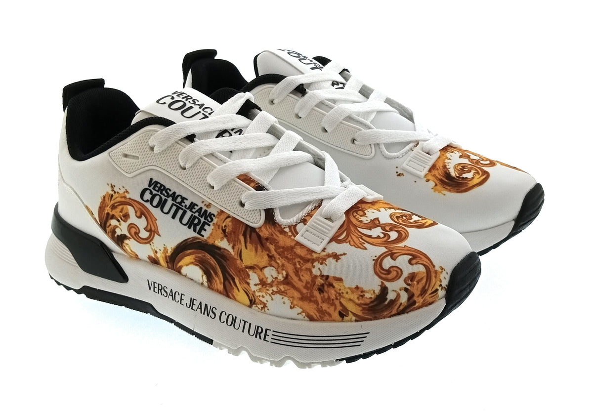 Versace Jeans Couture Women's White Gold Baroque Logo Sneakers
