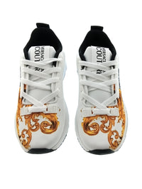 Versace Jeans Couture Women's White Gold Baroque Logo Sneakers