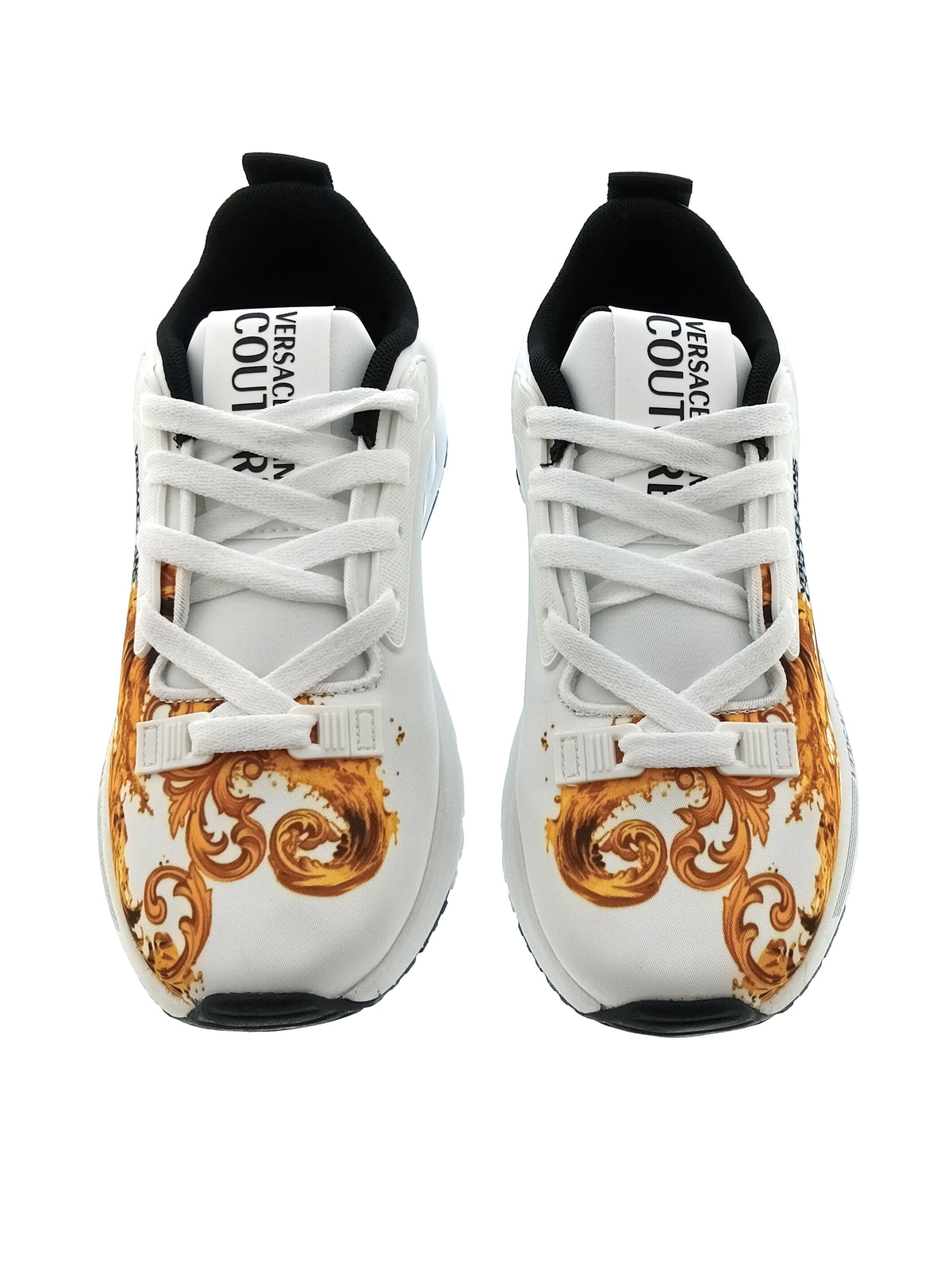 Versace Jeans Couture Women's White Gold Baroque Logo Sneakers