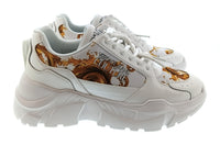 Versace Jeans Couture Womens White Gold Baroque Chunky Sneakers