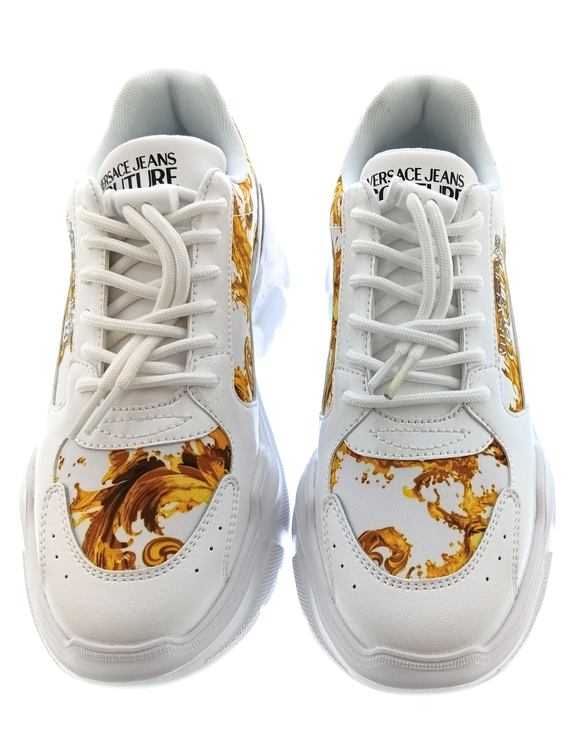 Versace Jeans Couture Womens White Gold Baroque Chunky Sneakers
