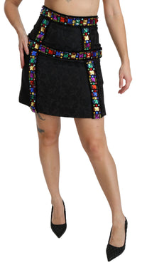Dolce & Gabbana Black Crystal Embellished High Waist Women's Skirt