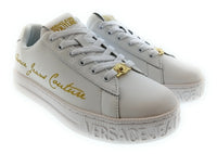 Versace Jeans Couture Womens White Gold Script Platform Sneakers