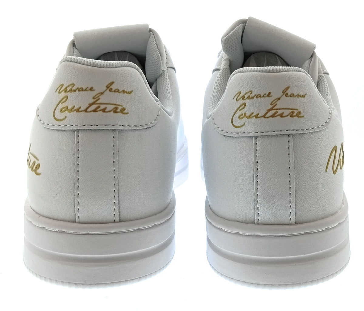 Versace Jeans Couture Womens White Gold Script Platform Sneakers