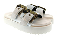 Versace Jeans Couture Womens White Double Buckle Platform Slide Sandals-