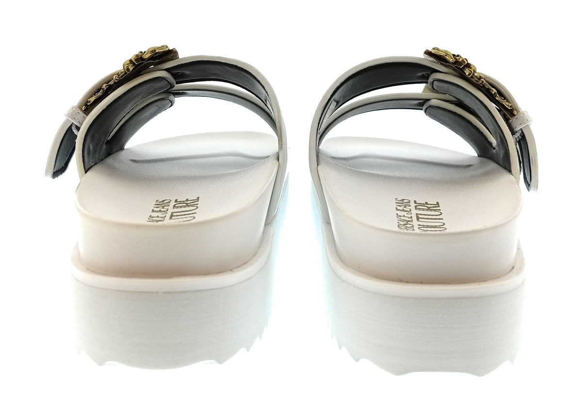 Versace Jeans Couture Womens White Double Buckle Platform Slide Sandals-