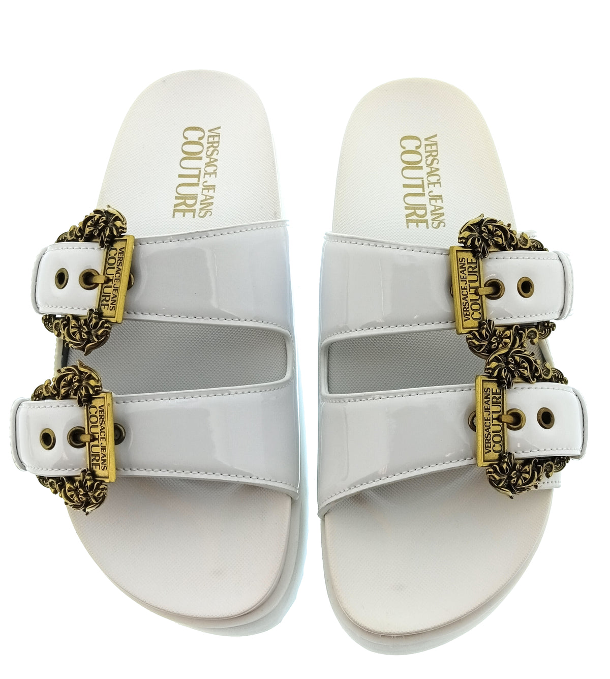 Versace Jeans Couture Womens White Double Buckle Platform Slide Sandals-