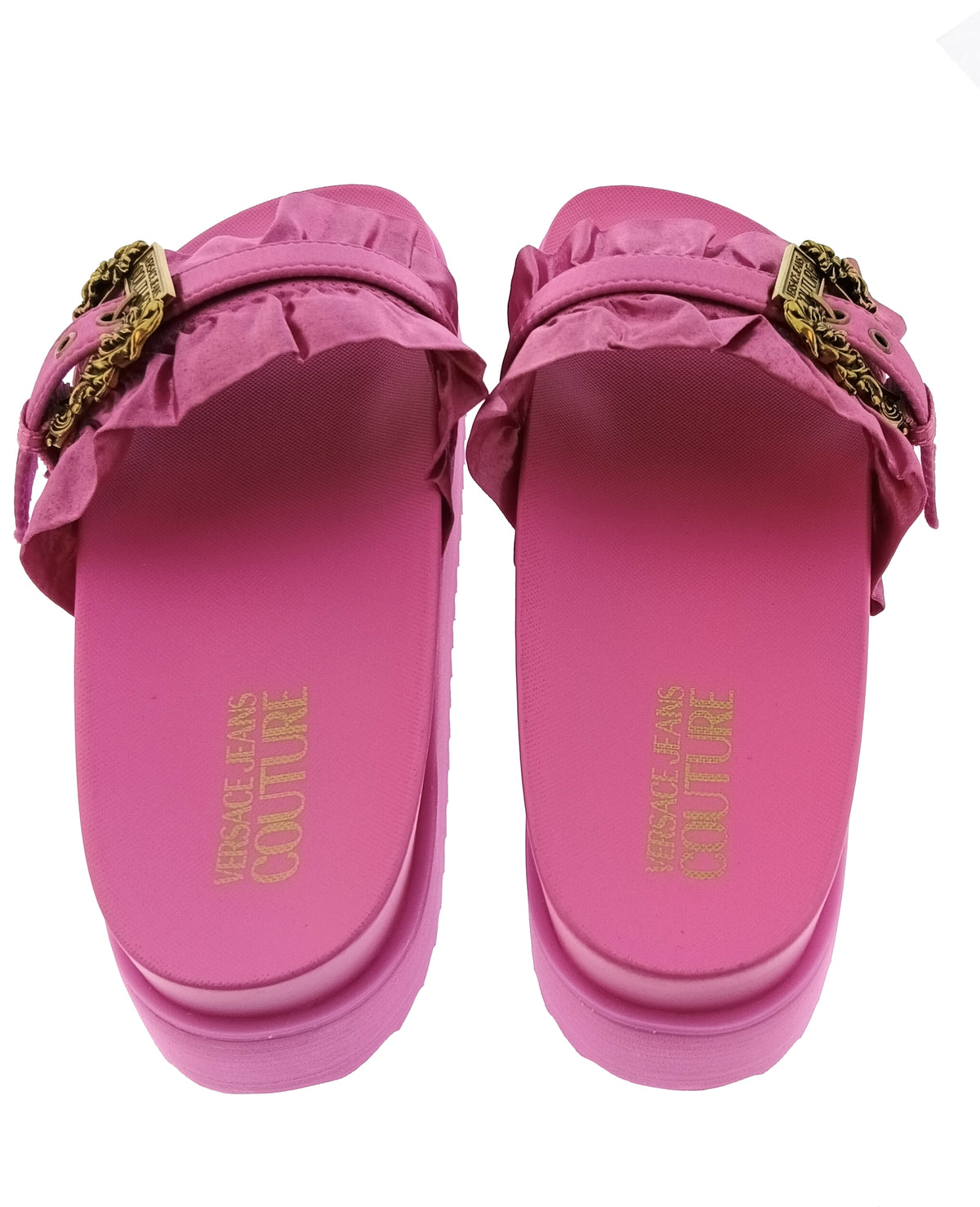 Versace Jeans Couture Womens Orchid Ruffle Platform Slide Sandals-