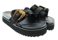 Versace Jeans Couture Womens Black Ruffle Platform Slide Sandals-