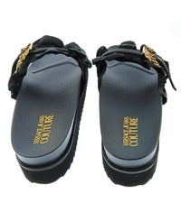 Versace Jeans Couture Womens Black Ruffle Platform Slide Sandals-