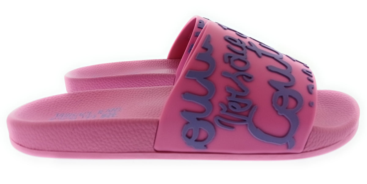 Versace Jeans Couture Womens Orchid Graffiti Logo Slide Sandals-