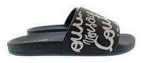 Versace Jeans Couture Womens Black White Graffiti Logo Slide Sandals-