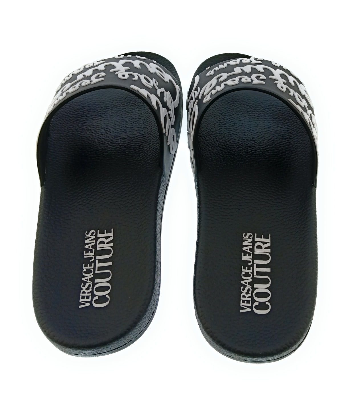 Versace Jeans Couture Womens Black White Graffiti Logo Slide Sandals-