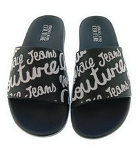 Versace Jeans Couture Womens Black White Graffiti Logo Slide Sandals-