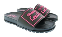 Versace Jeans Couture Womens Black Pink Logo Pool Slide Sandals-