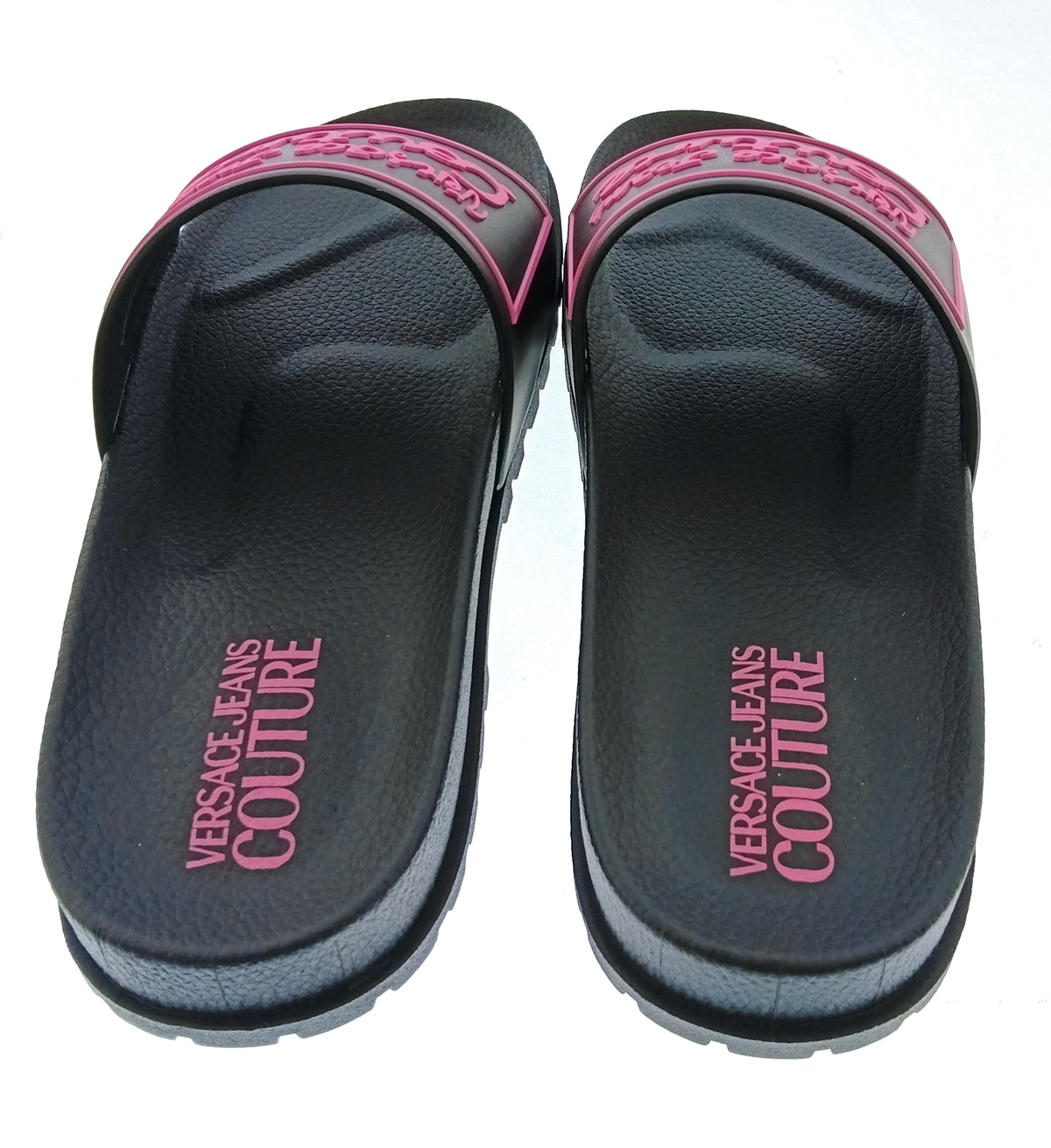 Versace Jeans Couture Womens Black Pink Logo Pool Slide Sandals-