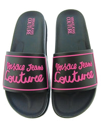 Versace Jeans Couture Womens Black Pink Logo Pool Slide Sandals-