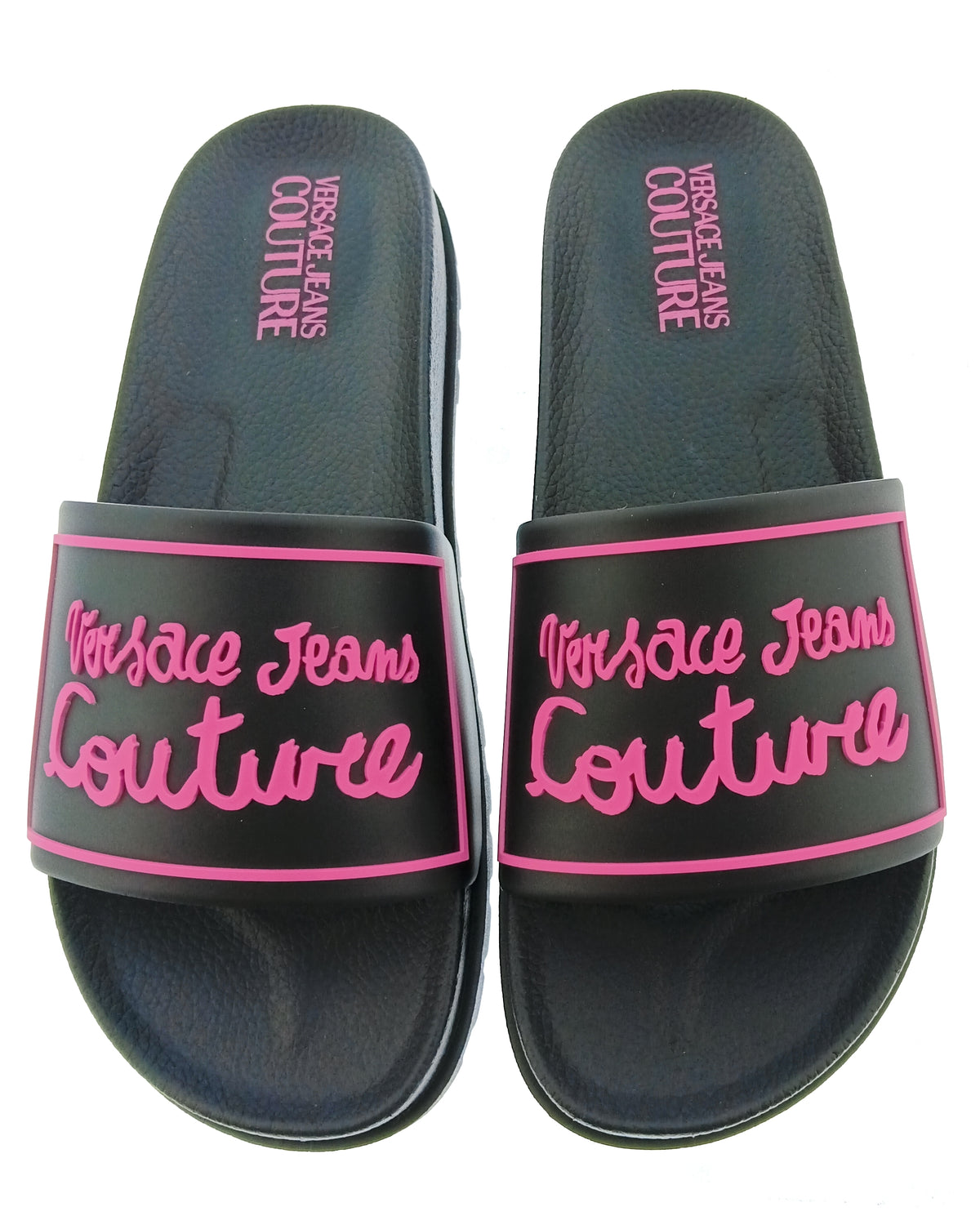 Versace Jeans Couture Womens Black Pink Logo Pool Slide Sandals-