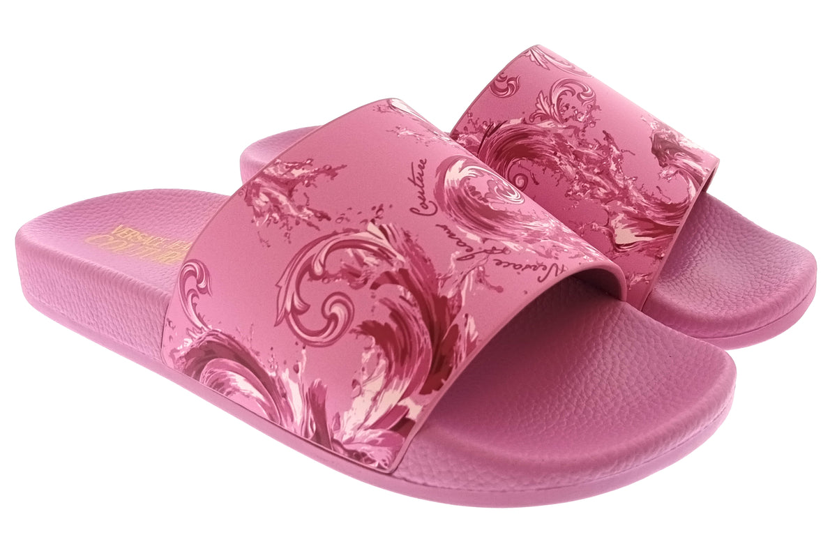 Versace Jeans Couture Womens Orchid Baroque Print Slide Sandals-